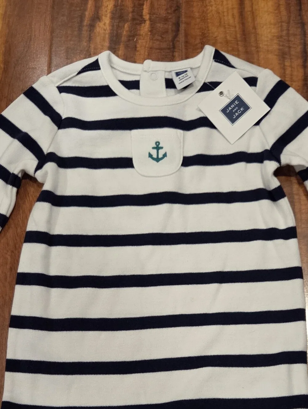Janie and Jack NWT 6-12 Months White/Navy Striped Anchor Footie Romper